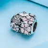 925 Sterling Silver Poetic Blooms Heart Flower Bead with Mixed Enamel Fits European Jewelry Pandora Style Charm Bracelets