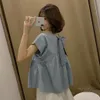 Męskie stroje kąpielowe Śliczne Oraz dekoltu z krótkim rękawem Topy Summer biała żółta niebieska bluzka Kobiet Koreańska elegancka peplum Kawaii Holiday Shirt 230420