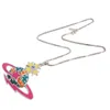 Nanaspace - Colored Paint Flat Small Meteor Saturn Necklace Large Diamond Sweater Chain Exaggerate Modern