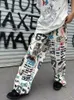 Herren Jeans Herren Y2K Streetwear Amerikanischer Stil Graffiti Cargohose Männer Briefdruck Freizeithose Vintage Gerade Lange Hose Jogginghose 231118