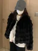 Abrigo blanco sintético de piel para mujer, estilo Otoño e Invierno 2023, Top corto sin cuello de felpa de imitación, tendencia cálida 231120
