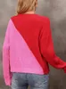 Pulls pour femmes Super Chic Automne Hiver Couleur Correspondant Pull Femmes Col Rond Tricot Rose Personnalité Pull