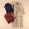 Men's Sleepwear Men Casual Kimono Bathrobe Autumn Winter Flannel Long Robe Thick Warm Plus Size 3XL Nightgown Male Loose Home Wear