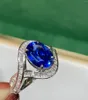 Cluster Rings LR2023 Blue Sapphire Ring 2.62ct Real Pure 18K Natural Unheat Royal Gemstone Diamonds Stone Female