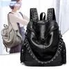 outlet ladies shoulder bags 4 colors street pop rivet punk messenger bag thickened washed leather leisure backpack Joker solid color fashion handbag 8482#