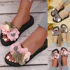 Blommor Bow tofflor Bohemiska damer dekoration kvinnor gummi storlek 8 platt skum flip flops för kvinnor 230419 915