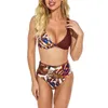 Damen Bademode Frauen Bandeau Bandage Bikini Set Push-Up Brasilianische Bademode Badeanzug Druck Hohe Taille Split