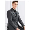 Ternos masculinos Men Suje Luxury 2023 Padrão de faixa cinza escura Bedida dupla 3 PCs (colete de calças de jaqueta) Blazer formal Blazer Gentlemen Slim Fit