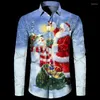 Men's Casual Shirts Hawaii Christmas Santa Claus 3D Print Lapel Single Breasted Short/Long Sleeve Tops Year Vacation Clothes