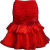 Stage Wear Ballroom Tango Rumba Cha Latin Salsa Dance Dress Rok Square Red Hip Hop Cleren Vrouwen