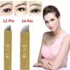 100 Stück 12 Pin 14 Pin Permanent Makeup Augenbrauen Tatoo Blade Microblading Nadeln für 3D Stickerei Hand Tattoo Pen5661302