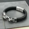 Chain Punk Men Jewelry Genuine Leather Braided Bracelets Black Interlocking Stainless steel Black Beads Bracelets Fashion Male Bangle 231118