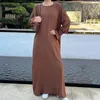 Vêtements ethniques Robes longues musulmanes sous Abaya Robe intérieure Femmes Crêpe Poignets smockés Islamique Casual Dubaï Turquie Modeste Hijab Robe
