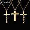 Pendant Necklaces Atoztide Personalized Customization Name Cross Necklace Stainless Steel Mens Zircon Fashion Birthday Jewelry Gift 231120