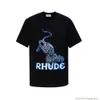 Tee tshirts luksusowe męskie designer mody Rhude American High Street Fashion Brat Summer Casual Cartoon Lopard Animal Wzór drukowany koszulka z krótkim rękawem