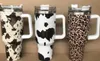 1PC USA warehouse 40oz Tumblers Cups Lids And Straw Cheetah Animal Cow Print Leopard Heat Preservation Travel Car Mugs Large Capacity Water Bottles GG0424