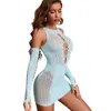 Rechicgu Femmes Résille Maille Trou Chemise Lingerie À Manches Longues Babydoll Body Robe Taille Libre Pour Les Filles