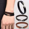 Charm Bracelets Retro Cowhide Multi-Layer Braided Magnetic Buckle Men Punk High Quality Jewelry Gift Wholesale