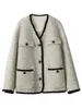 Wełniane mieszanki wełny eleganckie wełniane wełniane wełniane branżę branżą w dół kurtka vintage vneck kobieta żeńska topy jesienne zima 231118