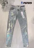 Designerskie dżinsy dla męskich spodnie Purple dżinsy mężczyźni w trudnej sytuacji Rowerzy damski dżinsowy szary proste dresowe projektanci Joggers Mens 29 40 387