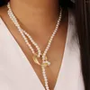 Hänge halsband damer mode personlighet barock geometrisk metall retro pärla halsband bohemsmycken för födelsedagsfesten