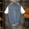 Gilet da uomo Plus Size 5XL 6XL 7XL Primavera Autunno Gilet di jeans Vintage Utensili Stile Mucca Giacca di jeans Cappotto maschile di alta qualità 230420