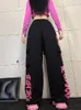 Pantalon Femme Houzhou Y2K Cargo Femmes Rétro Rose Pantalon imprimé Femme Personnalité Street Hip Hop Lâche Casual Danse Sports Harajuku