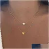 Pendentif Colliers Nouveau Bohême Simple Mode Imitation Perle Amour Coeur Double Couche Clavicule Chaîne Collier Accessoires Fem Dhgarden Ot41N