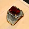 Anneaux De Mariage Magnifique Mâle Femelle Grand Rouge Bague De Fiançailles Mignon Or Jaune Bijoux Zircon Pierre Vintage Pour Hommes Et Femmes De Mariage