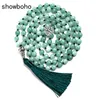 Strands Strings 8mm Burmese Jade Knotted Beaded Mala Necklace Meditation Yoga Blessing Lucky Tibetan Jewelry 108 Japamala Rosary Tassel Pendent 230419