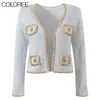 Mulheres misturas de lã moda coreana casaco luxo alta qualidade elegante corrente ouro vneck jaqueta feminina manteau hiver 231118