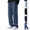 Pantaloni da uomo Slip sulla punta Jeans maschili Comfort Denim elasticizzato Gamba dritta Vita elastica rilassata Multi tasca Tinta unita
