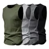 Camisetas sin mangas para hombre, chaleco de verano para hombre, Top deportivo de Color sólido, camiseta sin mangas con cuello redondo, camiseta elástica de punto transpirable para hombre