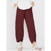 Pantalones de mujer Algodón Lino Suelto Comodidad Cintura elástica Harem Vintage Sólido Casual Bolsillos Pantalones de pierna ancha Recortados 230419