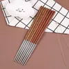 Palillos 5 pares chinos antideslizantes de acero inoxidable madera reutilizable vajilla Japón Sushi Sticks