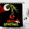 Shower Curtains Merry Christmas Curtain Happy Year Red Xmas Tree Balls Rustic Brick Fireplace Wreath Baubles Green Fir Branches