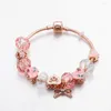 Strand ANNAPAER Design Abalorio Gold Plated Pink Heart Rose Flower Bowknot Beaded Bracelet Jewelry Special Gift For Mujer Feminina