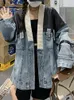 Kadın Ceketleri Lanmrem Tasarımcı Birleştirilmiş ceket ceketi v yaka uzun kollu tek göğüslü denim patchwork katlar dişi giyim bahar 2ya415