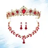 Ensemble collier et boucles d'oreilles, accessoires de Costume de fête, bijoux élégants pour femmes, ornements en cristal, couronne de princesse, anneaux