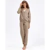 Womens Two Piece Pants Autumn and Winter Track Suit Khaki Vneck Cardigan Sweater Elastic Mens Knitted Street Clothing Set 231118