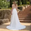 Chiffon spets gravida a-line bröllopsklänningar rygglös trädgård land strand bohemisk moderskap brud brudklänningar