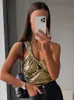 Kvinnors tankar Camis en axel klippt ut skördet topp kvinnor sommar vridning ruched backless tank y2k stil metallic s guld silver 230419