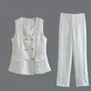 Женские брюки квадратный воротник с двойной грудью твидовый шерстяной жилет и длинные брюки установлены xssml