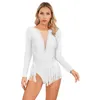 Scene Wear Women Glitter Rhinestone Figure Skating Costume Teen Long Sleeves Deep V fransed Gymnatics Leotard Ballet Lyrical Dance Dress