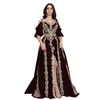 Elegant Arabic Kaftan Mermaid Evening Dresses Burgundy Velvet Long Special Occasion Gown With Detachable Skirt Gold Lace Appliques Beaded Formal Dress For Women