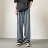 Мужские брюки, модные джинсы большого размера, винтажные универсальные свободные широкие брюки Demin, повседневные однотонные брюки большого размера