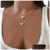 Pendentif Colliers Nouveau Bohême Simple Mode Imitation Perle Amour Coeur Double Couche Clavicule Chaîne Collier Accessoires Fem Dhgarden Ot41N