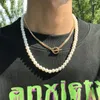 Kedjor dubbel lager imitation pärla halsband retro personlighet gata hip-hop stil design trendig människor tröja kedja