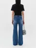 Kvinnors jeans 2023 Hög midja Casual blossade damer blixtlås med fast färg vintage denim långa byxor