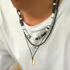 Hänge halsband lakteo svart vit lera pärlor halsband män enkel vax tråd rep skal choker på nacken unisex smycken krage pojke